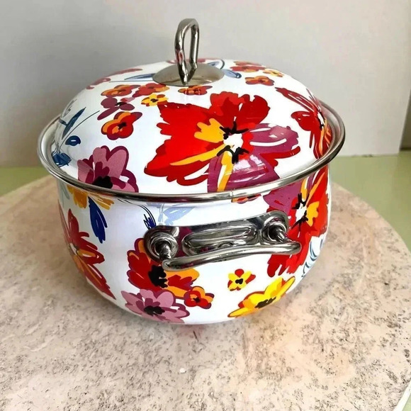 Crofton 4 Quart Floral Casserole Pot with Lid Whote Red Blue 5 x 11 inches - Picture 6 of 12